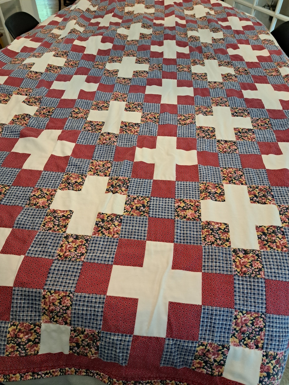 Vintage Cozy Cheater Quilt, Flannel Backed 86 X 86